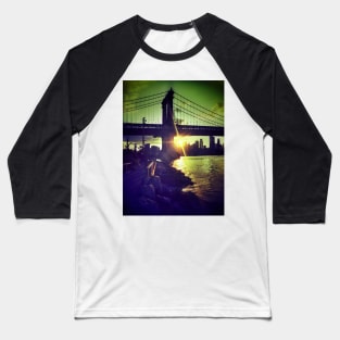 Manhattan Bridge Skyline Sun Brooklyn New York City Baseball T-Shirt